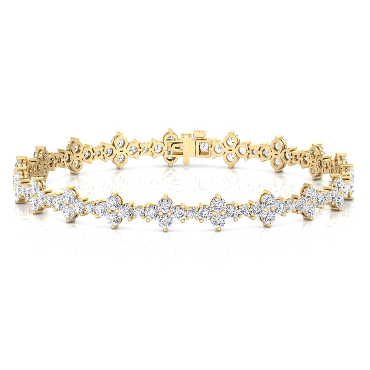 Round Floral Style Natural Diamond Tennis Bracelet YG