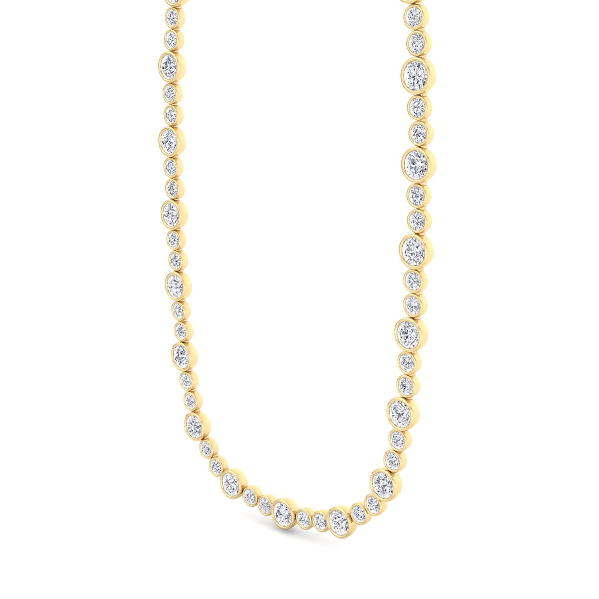 Alternating Size Bezel Set Natural Diamond Tennis Necklace Yellow Gold