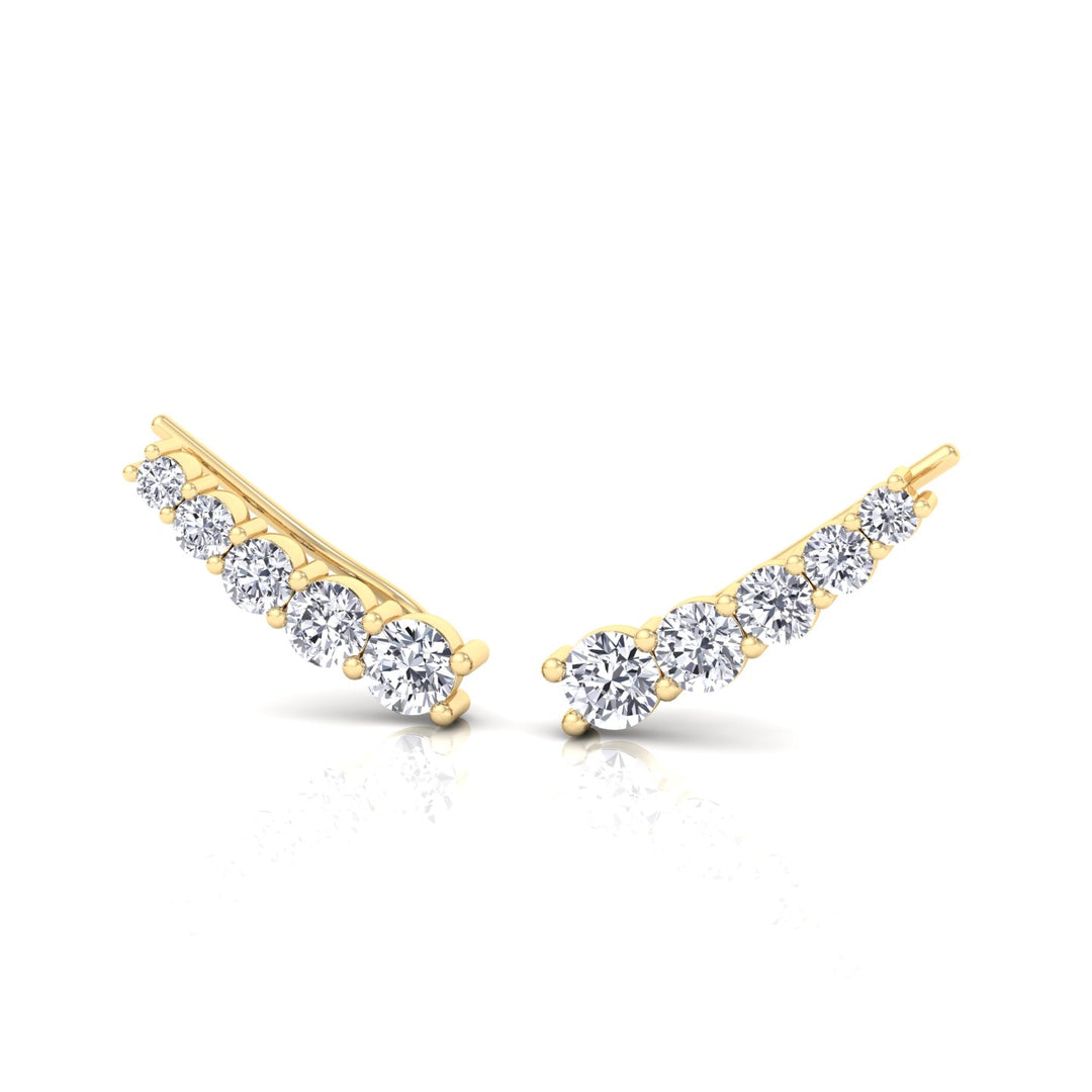 Graduated Round Shape Natural Diamond Cuff Earrings Yellow Gold 18K