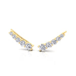 Graduated Round Shape Natural Diamond Cuff Earrings Yellow Gold 18K
