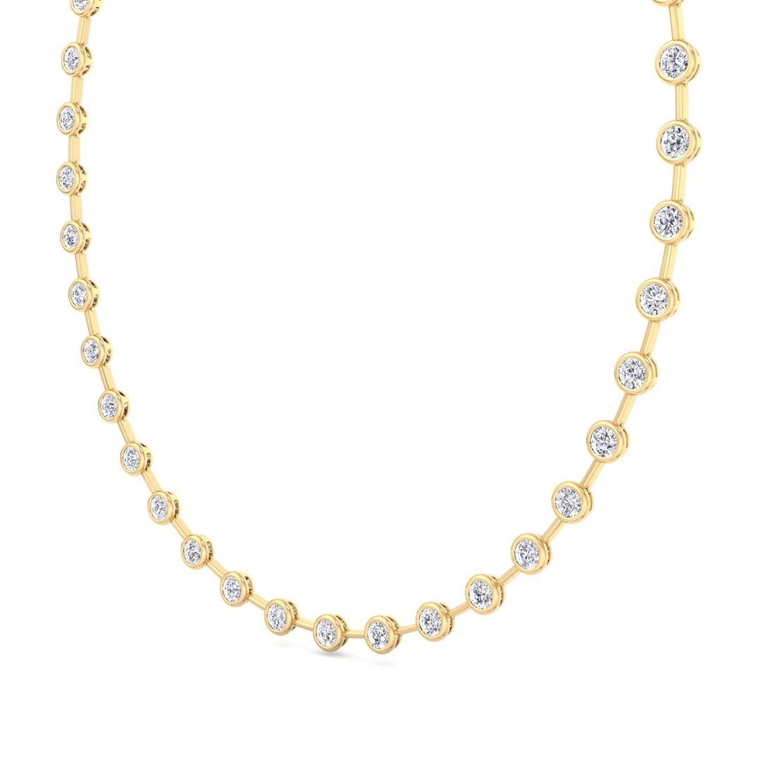 Bezel Set Round Natural Diamond Bar Necklace Yellow Gold 14K
