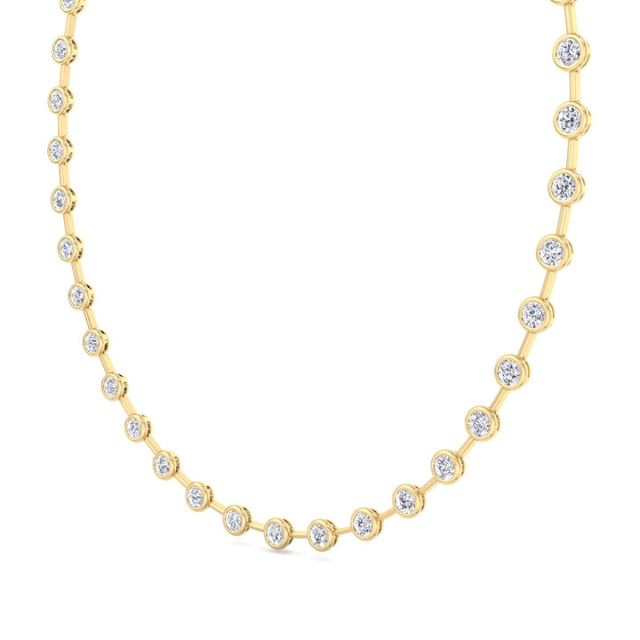 Bezel Set Round Natural Diamond Bar Necklace Yellow Gold 14K
