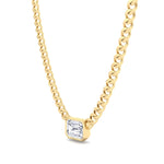 Bezel Set Emerald Cut Natural Diamond Cuban Chain Necklace Yellow Gold 14K