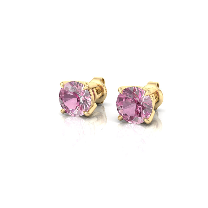 4 Prong Round Shape Natural Pink Sapphire Studs