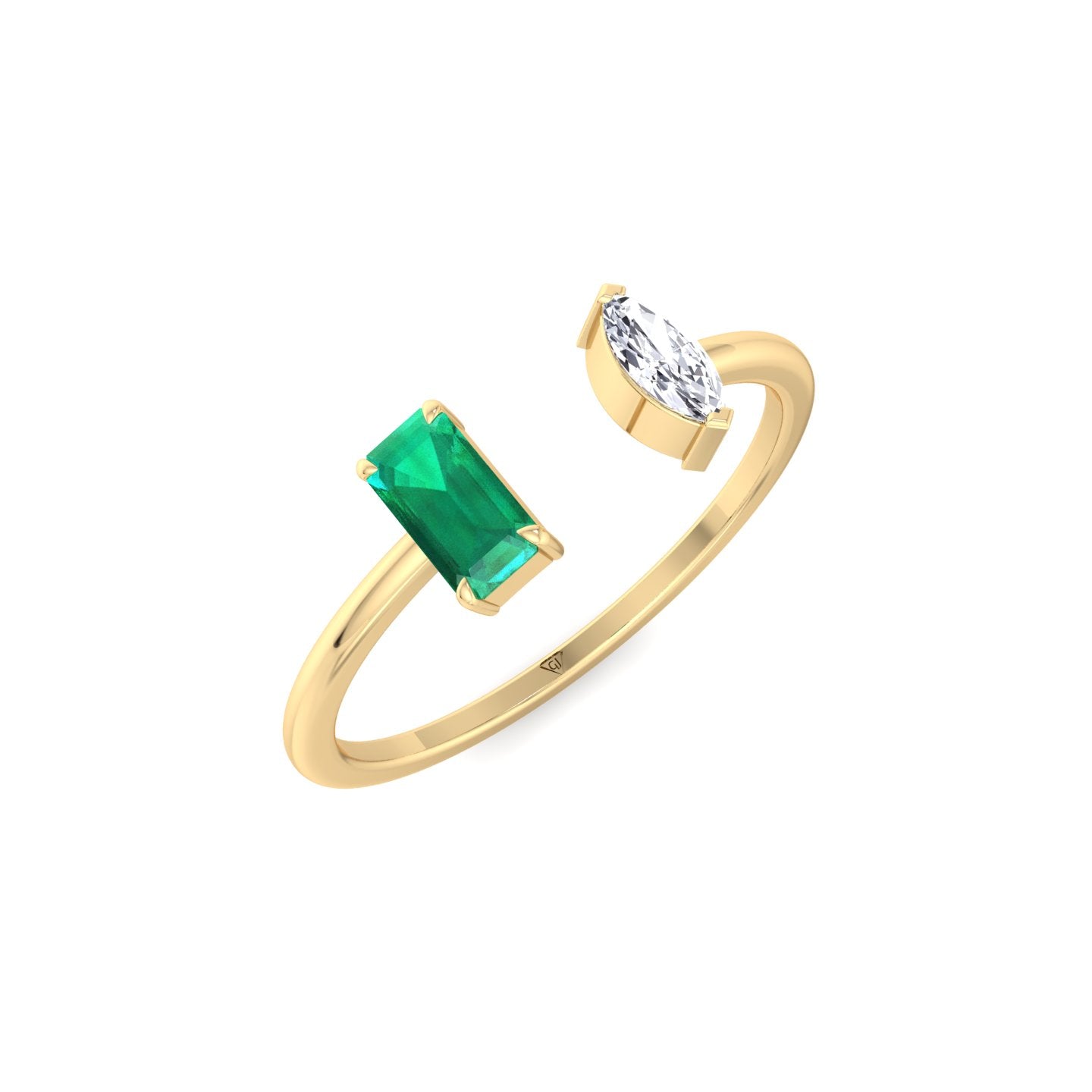 Zaria - Green Emerald & Marquise Shape Diamond Stackable Ring - Gem Jewelers Co