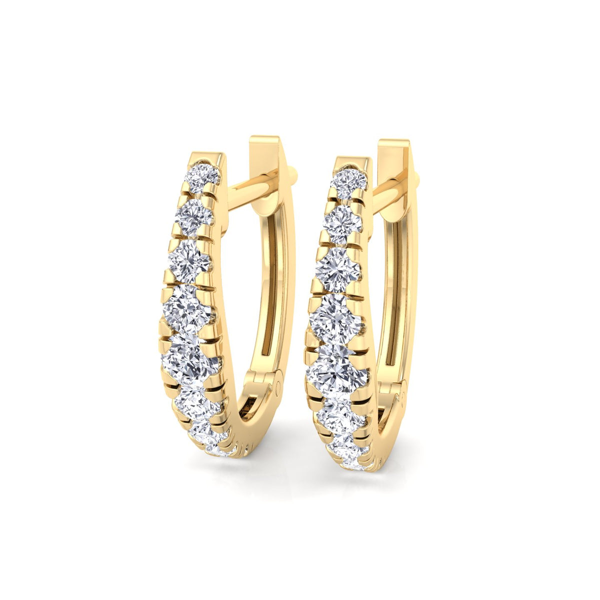 Graduated Round Shape Natural Diamond Huggie Hoop Earrings Yellow Gold