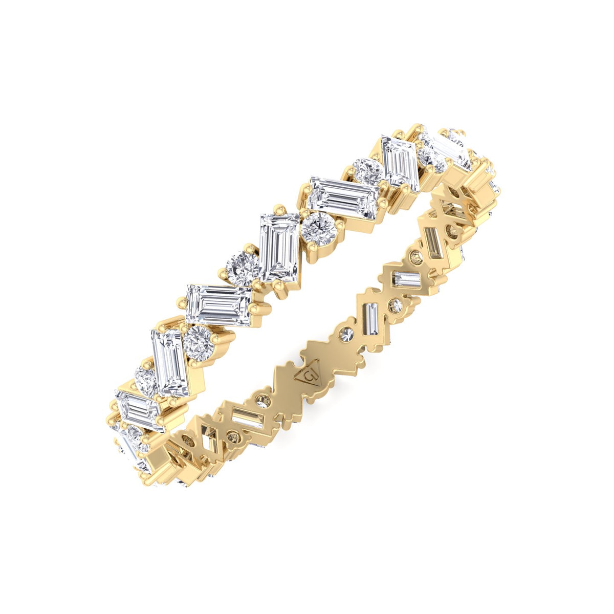 Delfina - Baguette and Round Shape Diamond Offset Band - Gem Jewelers Co