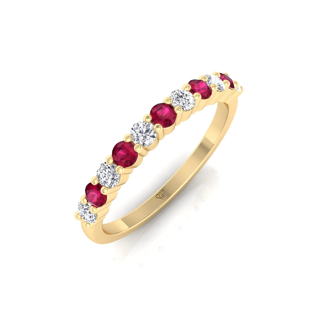 0.70CT Round Alternating Natural Red Ruby and Diamonds Halfway Eternity Band