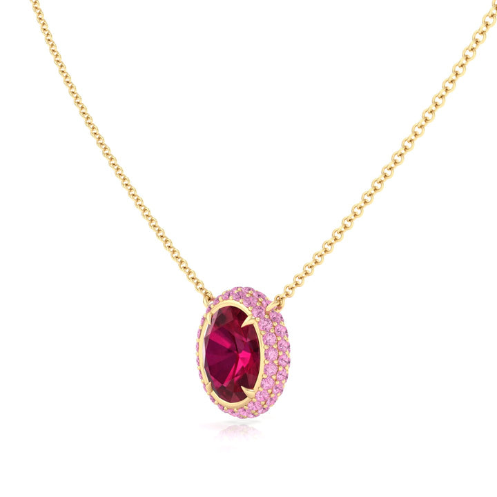 (3.5CT T.W.) Natural Pink Sapphire and Ruby Pendant Yellow Gold 14K 