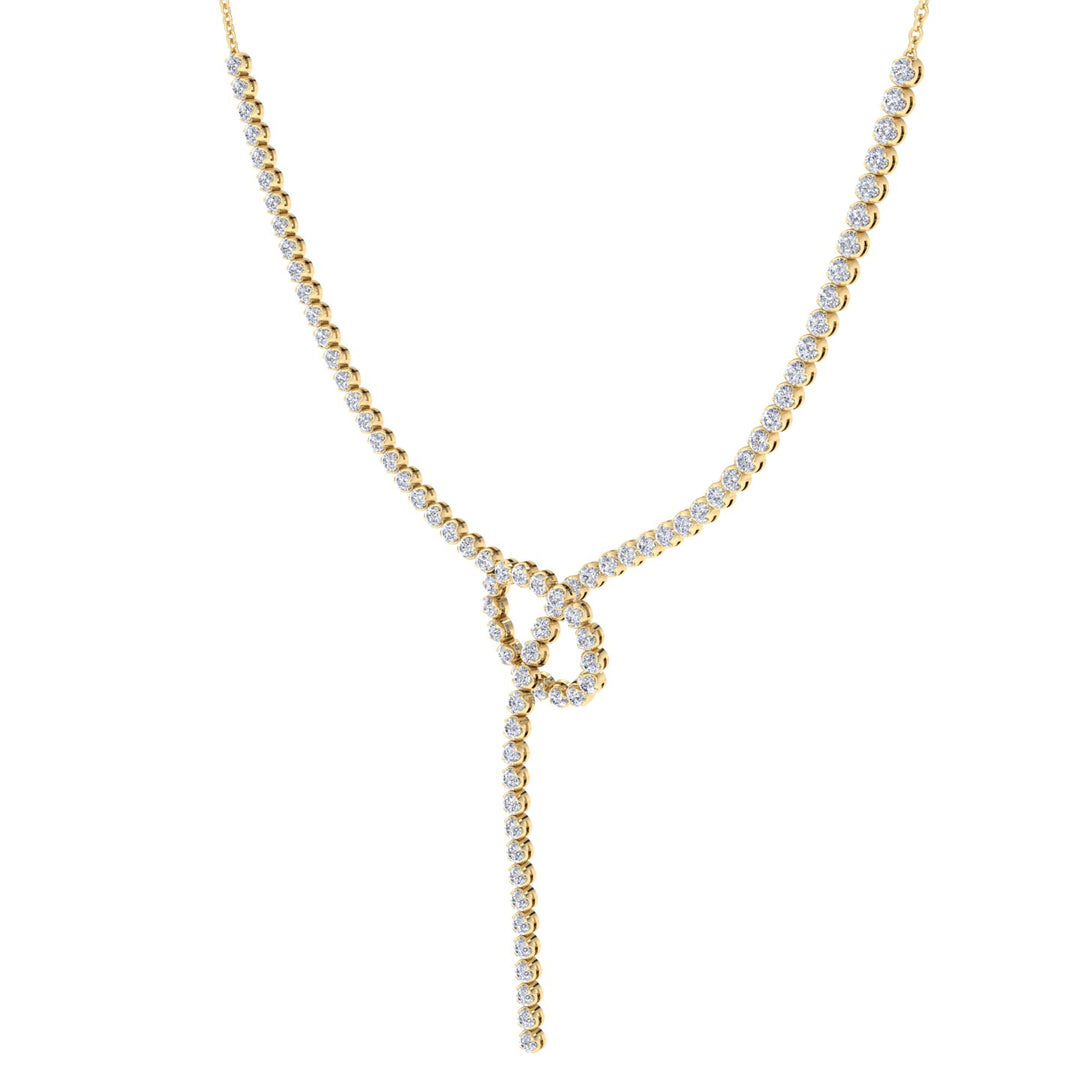 Crown Prong Knot Style Diamond Lariat Necklace Yellow Gold 14K