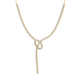 Crown Prong Knot Style Diamond Lariat Necklace Yellow Gold 14K