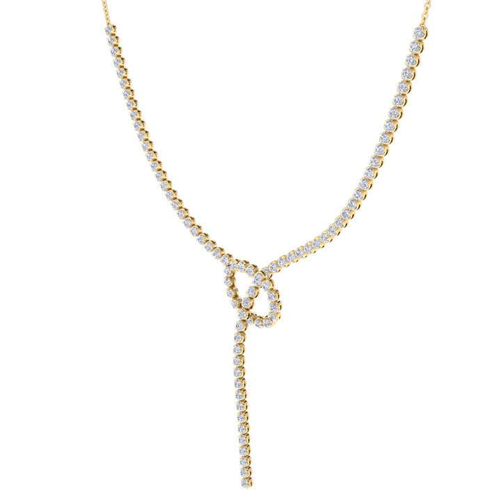 Crown Prong Knot Style Diamond Lariat Necklace Yellow Gold 14K