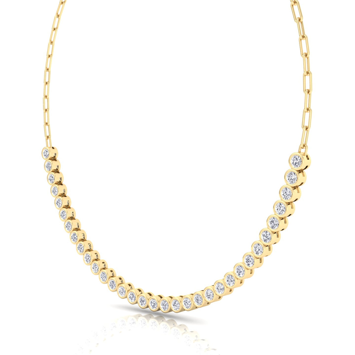 Paper Clip and Bezel Set Diamond Tennis Necklace-4CT-14K- All Yellow Gold