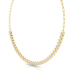 Paper Clip and Bezel Set Diamond Tennis Necklace-4CT-14K- All Yellow Gold