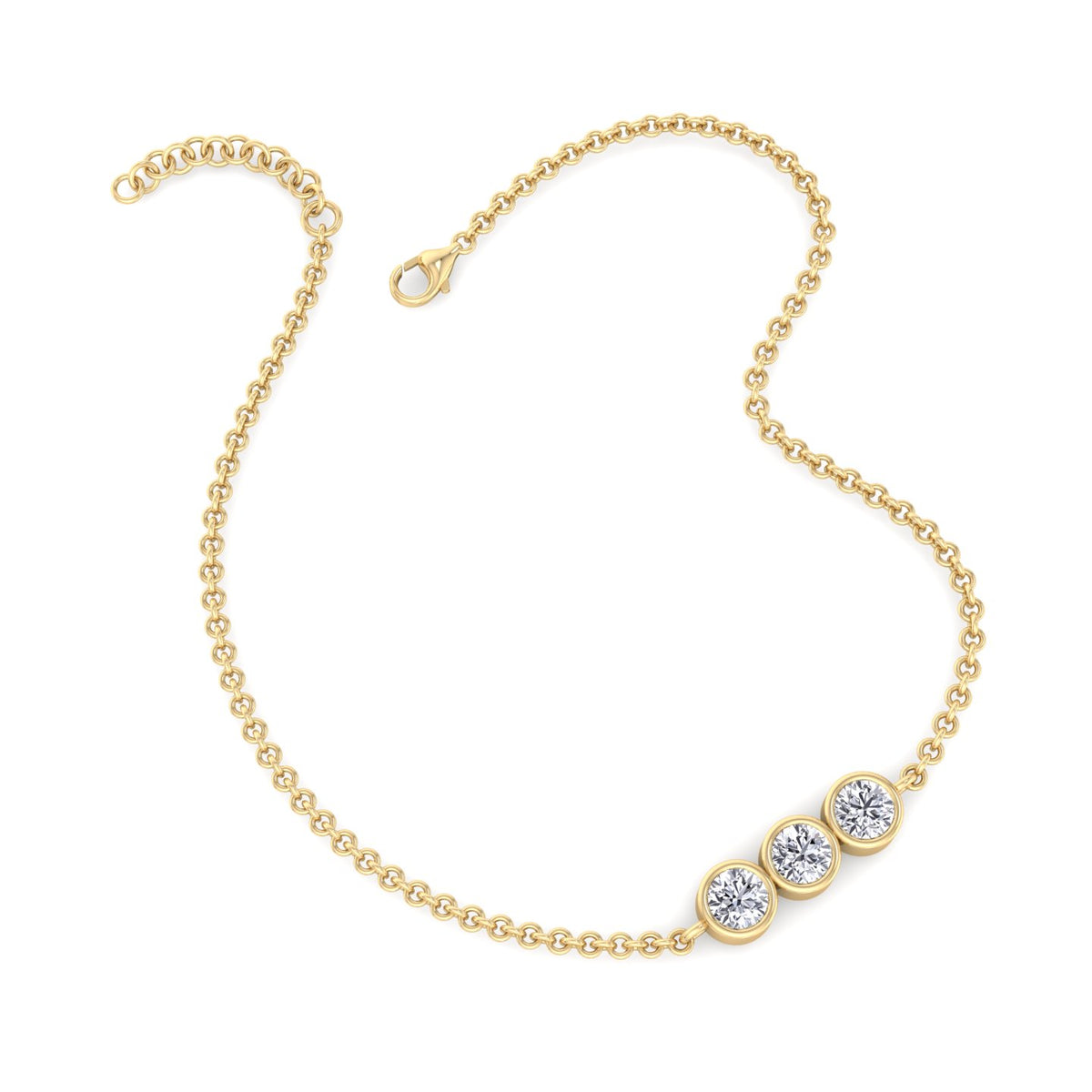 Palmira - Three Stone Bezel Set Natural Diamond Rolo Chain Bracelet - Gem Jewelers Co