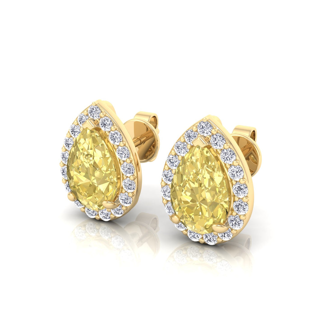 Pear Cut Natural Fancy Yellow Diamond Halo Studs