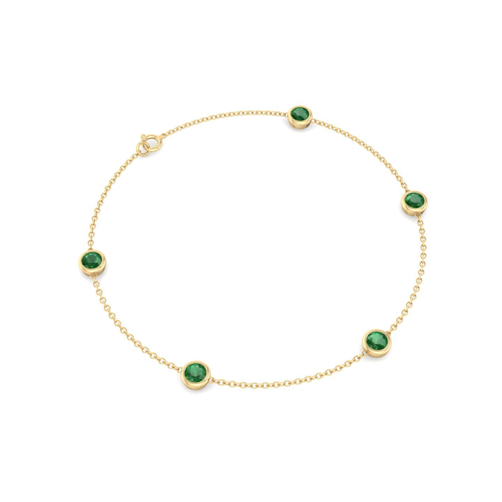 1.55CT Round Natural Green Emerald By The Yard Bracelet in Solid Gold