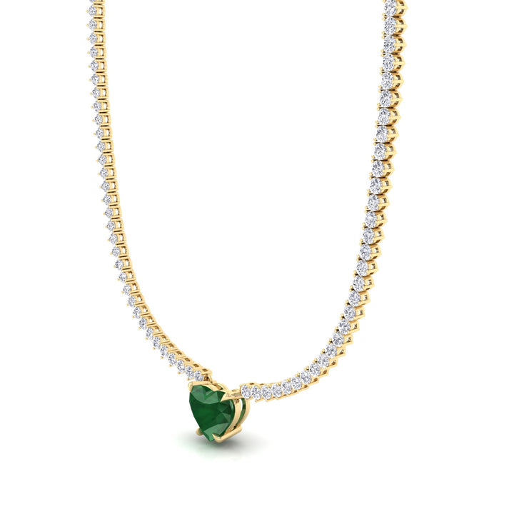 13CT T.W. 3-Prong Tennis Necklace with Green Emerald Heart Shape Pendant
