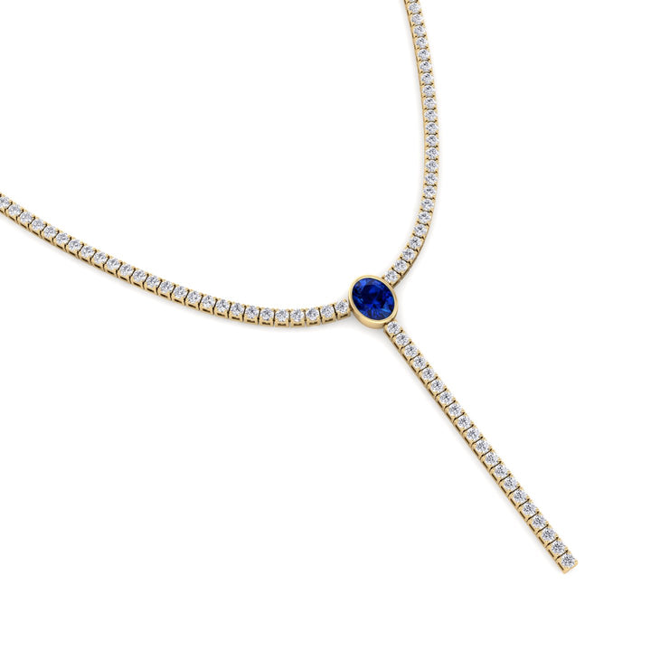 10.50CT T.W Round Natural Diamond Lariat Tennis Necklace with Natural Blue Sapphire Centerpiece