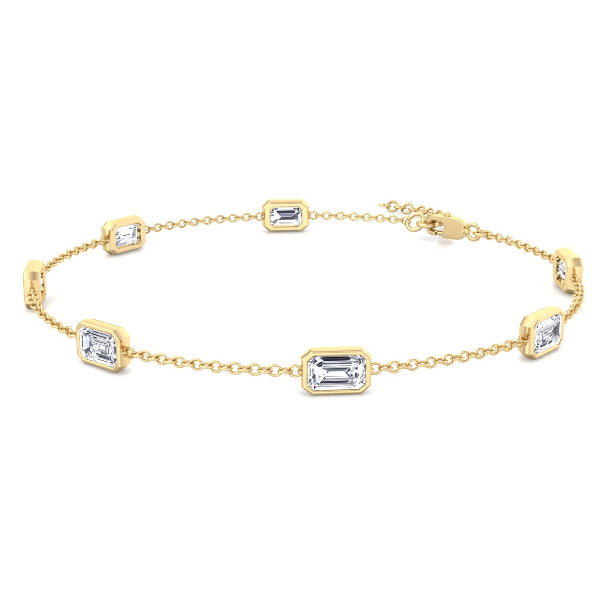 Emerald Shape Natural Diamonds By The Yard Bracelet-1.10CT-14K-18K-
Yellow Gold-Bezel Set