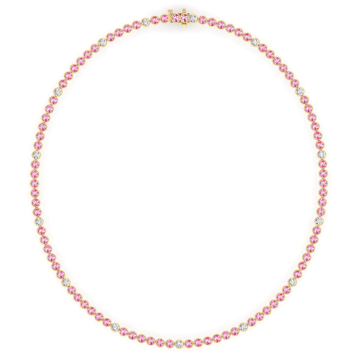 Bezel Set Natural Pink Sapphire Tennis Necklace with Diamonds
Yellow Gold 18K