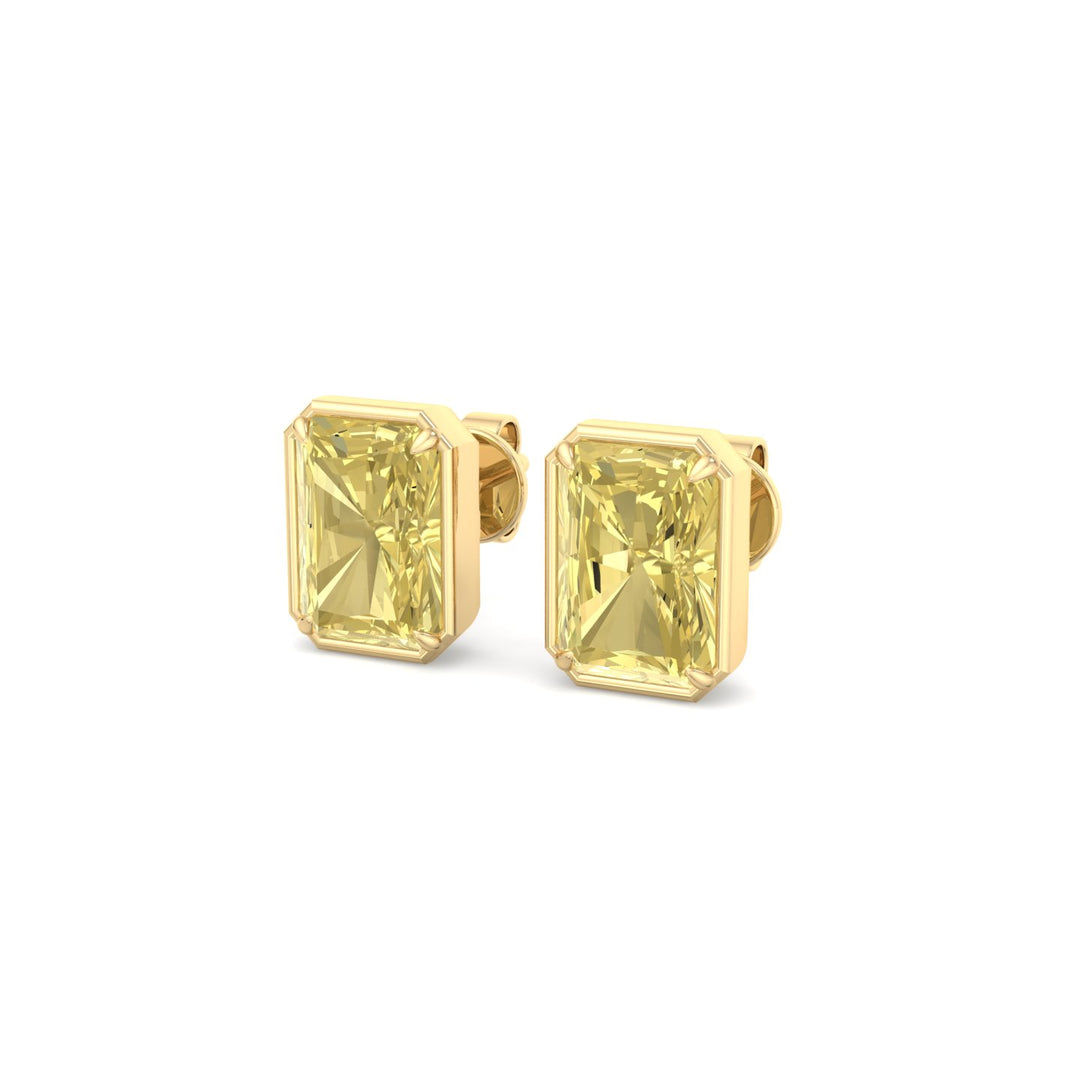 Natural Fancy Yellow Radiant Cut Diamond Studs Yellow Gold 14K