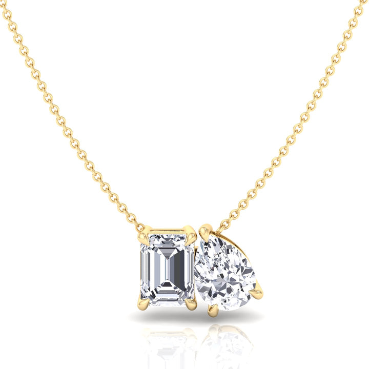 Toi Et Moi Pear & Emerald Cut Natural Diamond Pendant-1CT-2CT-Yellow Gold