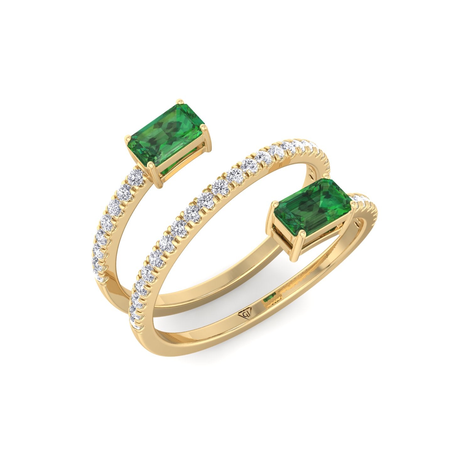 Valora - Green Emerald Spiral Pave Wrap Ring - Gem Jewelers Co