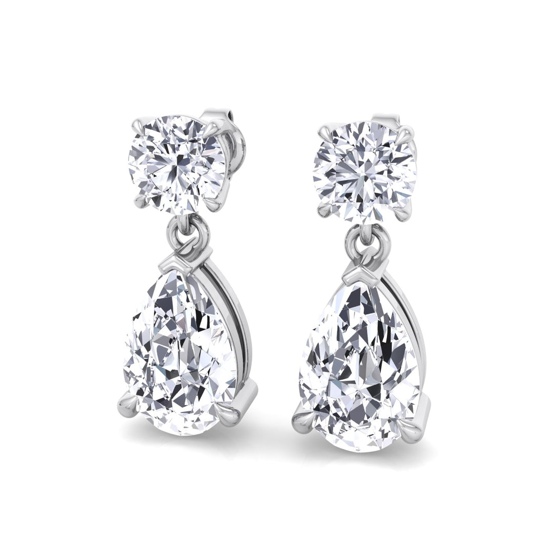 Round and Pear Shape Natural Diamond Drop Earrings