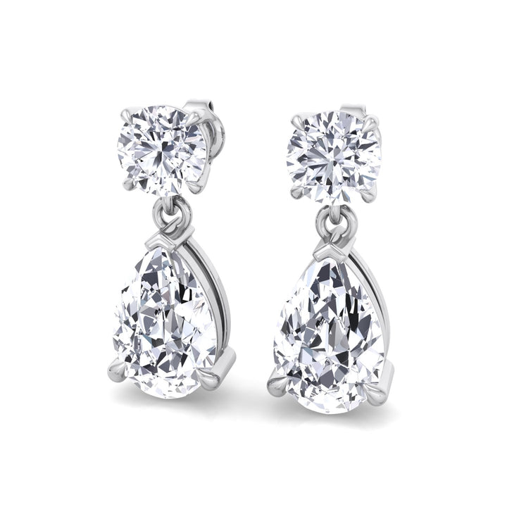Round and Pear Shape Natural Diamond Drop Earrings