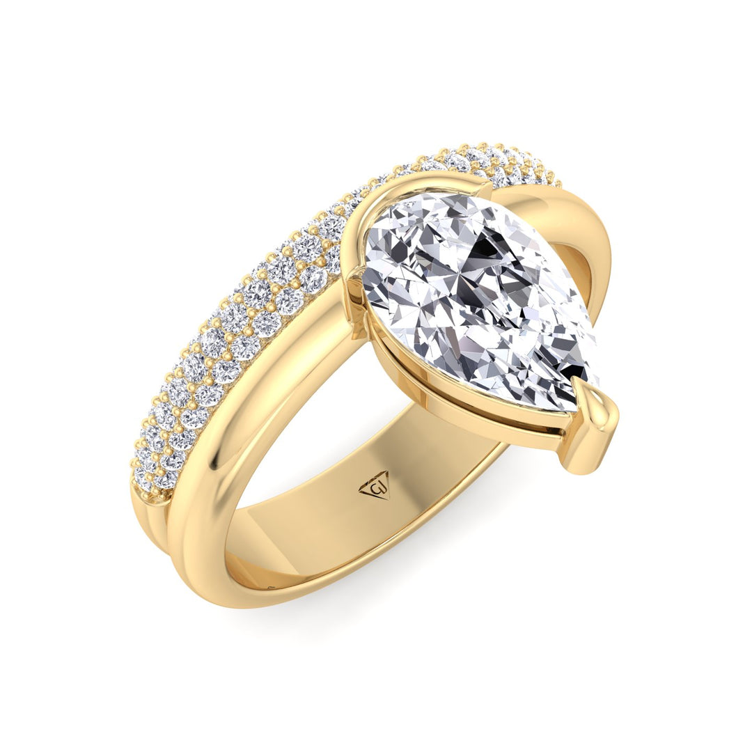 Zelie - Floating Pear Shape Diamond Double Band Engagement Ring
