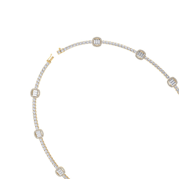 Emerald Shape Halo Station Natural Diamond Tennis Necklace in 14K Solid Gold Yellow Gold 14K