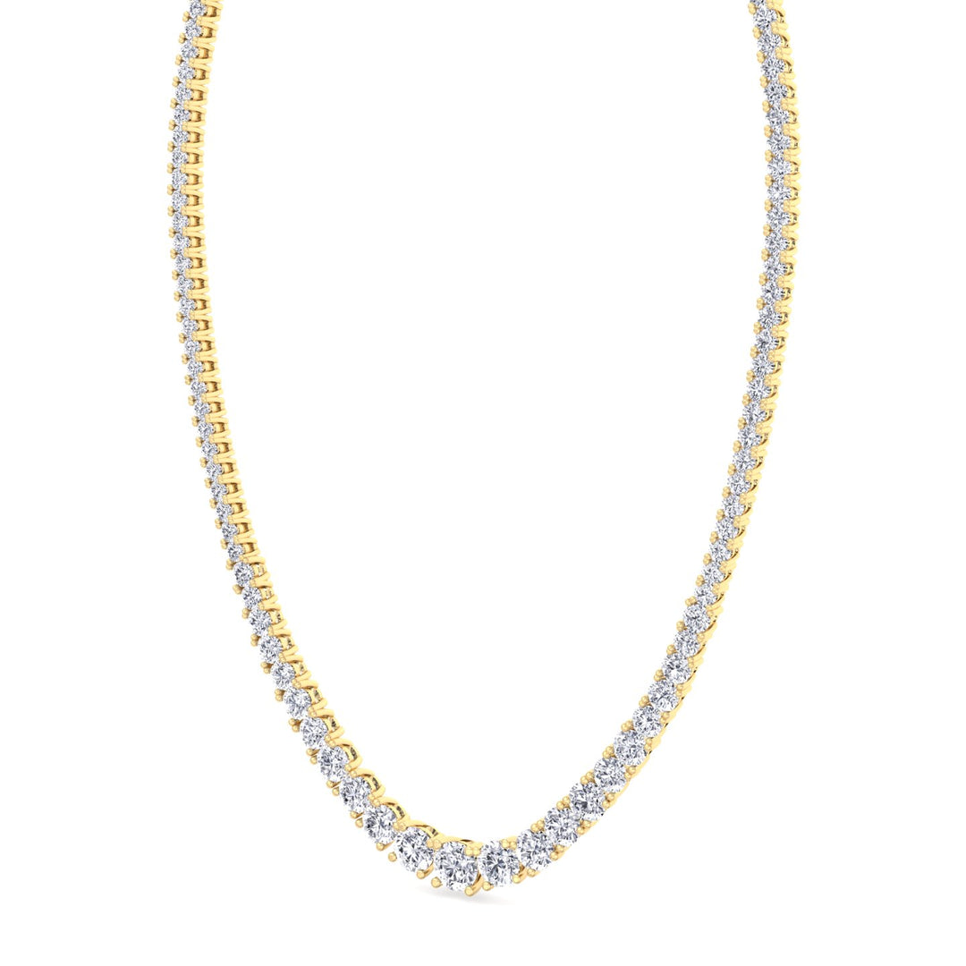 Adjustable 4-Prong Graduated Natural Diamond Tennis Necklace Yellow Gold