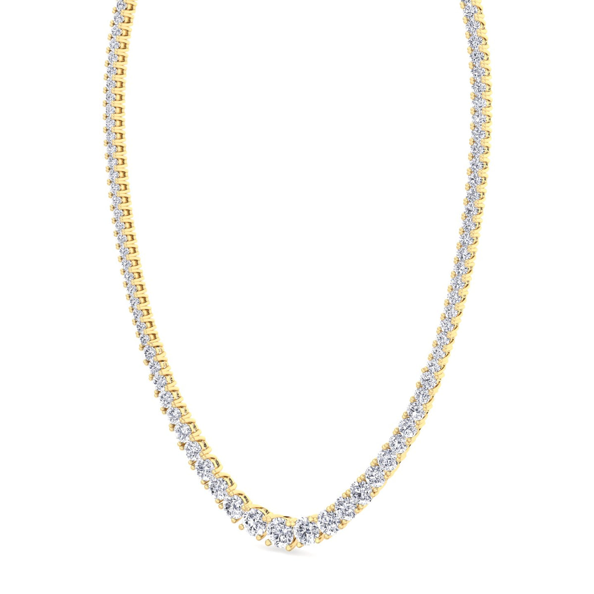 Adjustable 4-Prong Graduated Natural Diamond Tennis Necklace Yellow Gold