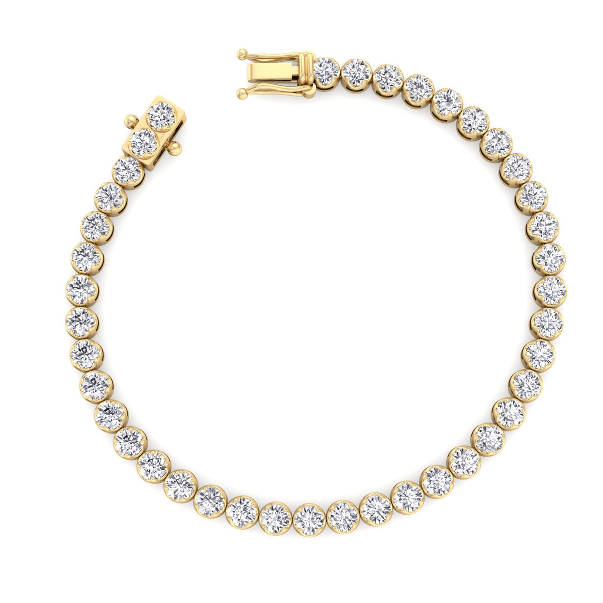 Natural diamond tennis bracelet 14K Yellow gold crown prong