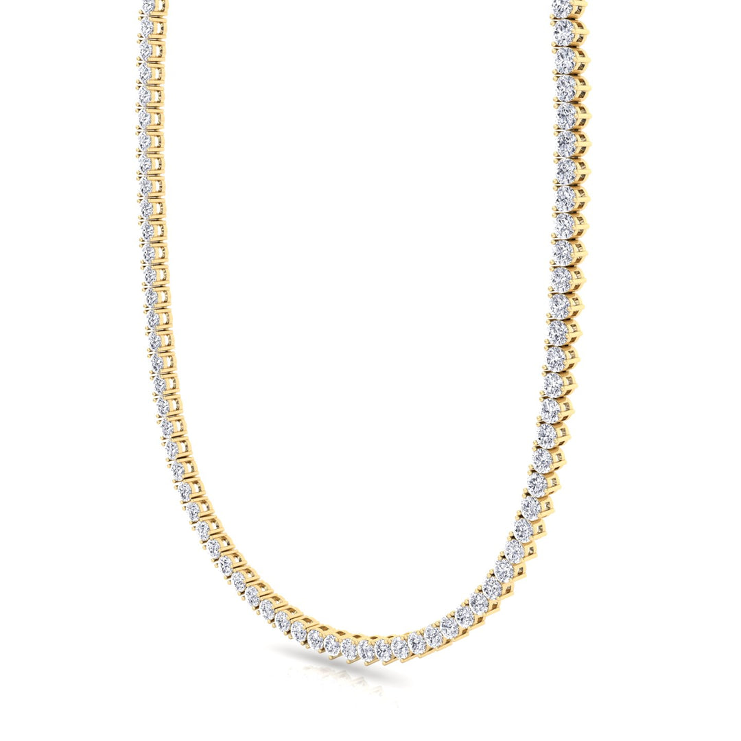 Double Setting Natural Diamond Tennis Necklace (3-Prong & 4-Prong) in 14K Solid Gold Yellow 8CT