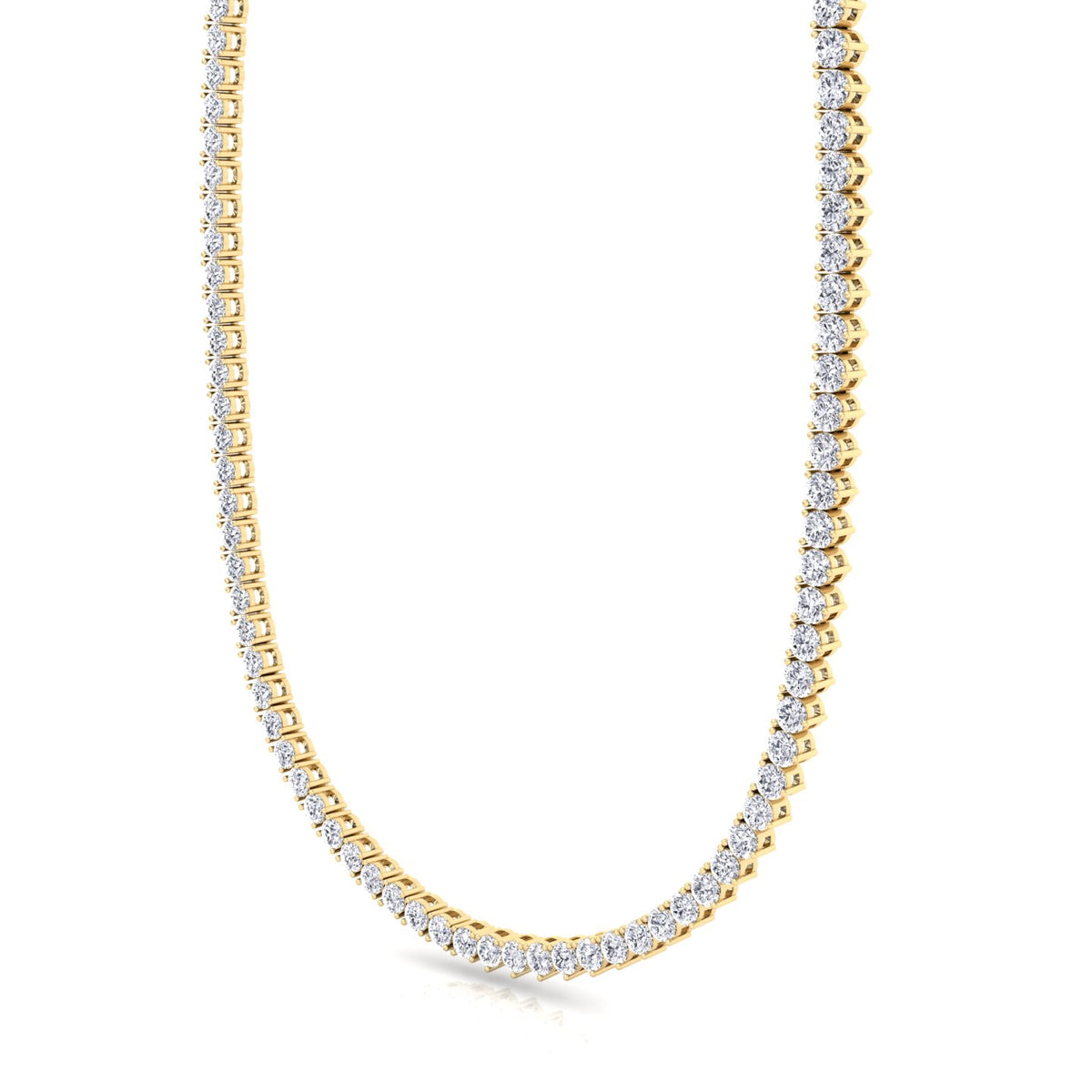 Double Setting Natural Diamond Tennis Necklace (3-Prong & 4-Prong) in 14K Solid Gold Yellow 8CT