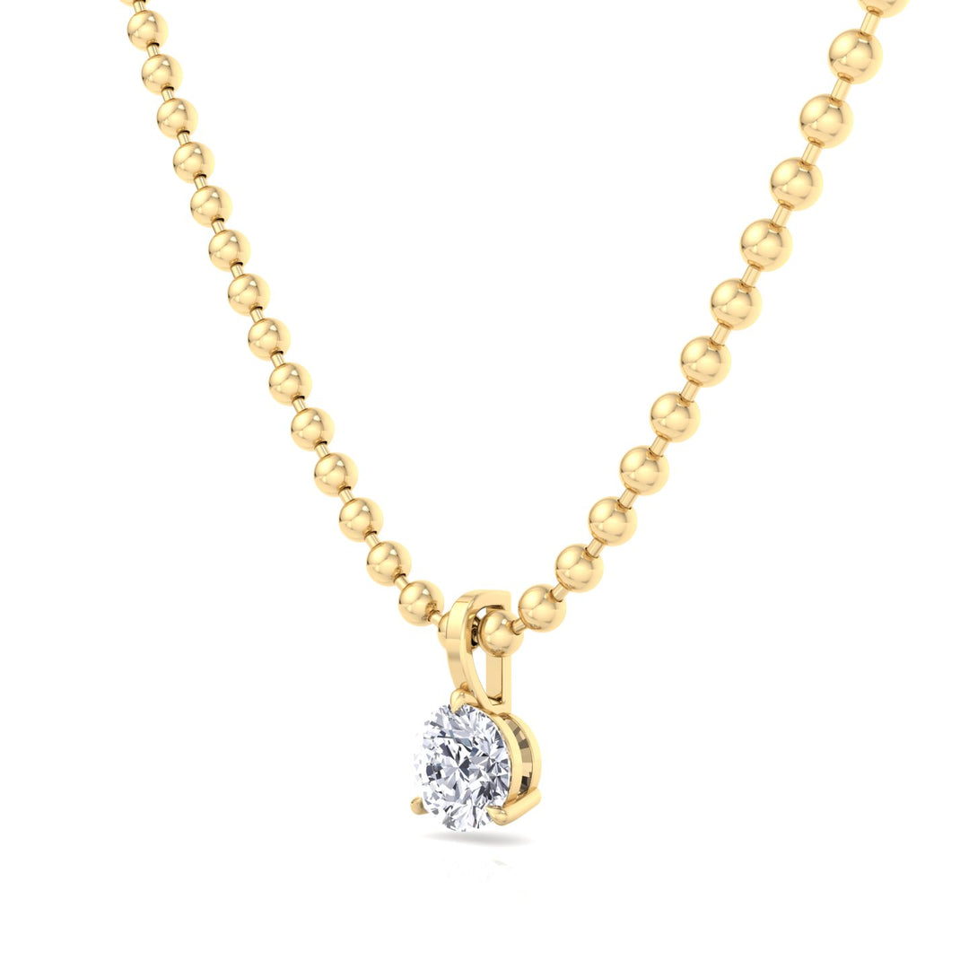 Natural-Diamond-Beaded-Necklace with Round Pendant-14K-0.50CT-1CT-Yellow Gold