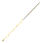 Halfway Adjustable Natural Diamond Tennis Bracelet With Paperclip Chain Yellow Gold