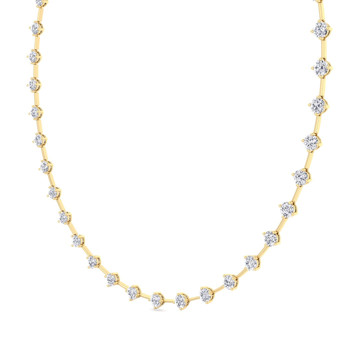 4-Prong Round Natural Diamond Bar Necklace Yellow Gold 14K 