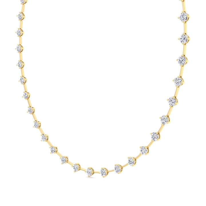 4-Prong Round Natural Diamond Bar Necklace Yellow Gold 14K 