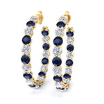Alternating Natural Blue Sapphire and Diamond Inside Out Hoop Earrings Yellow Gold 18K