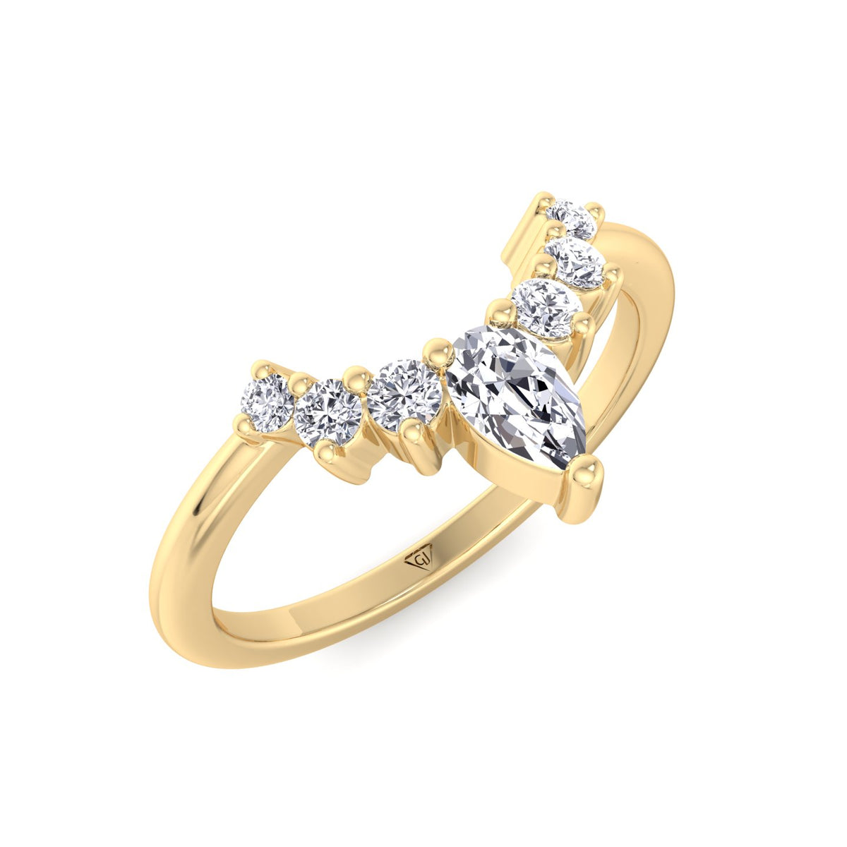 YG Pear Shape Natural Diamond Curved Tiara Engagement Ring 3