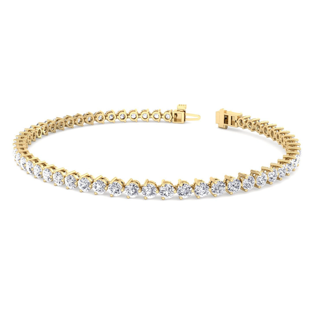 3-Prong Natural Diamond Tennis Bracelet - Martini Style 18K Solid Gold