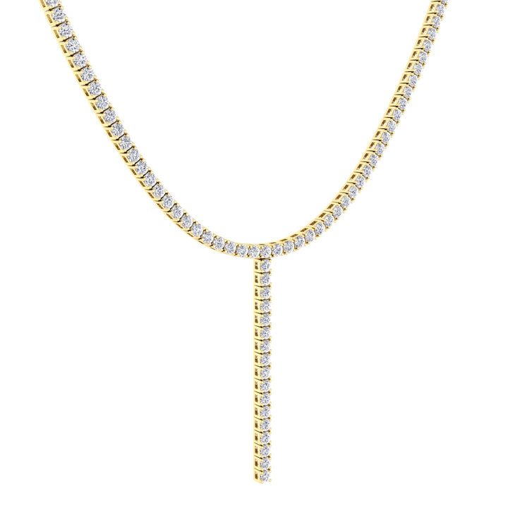 4 Prong Natural Diamond Y Drop Tennis Necklace YG 2