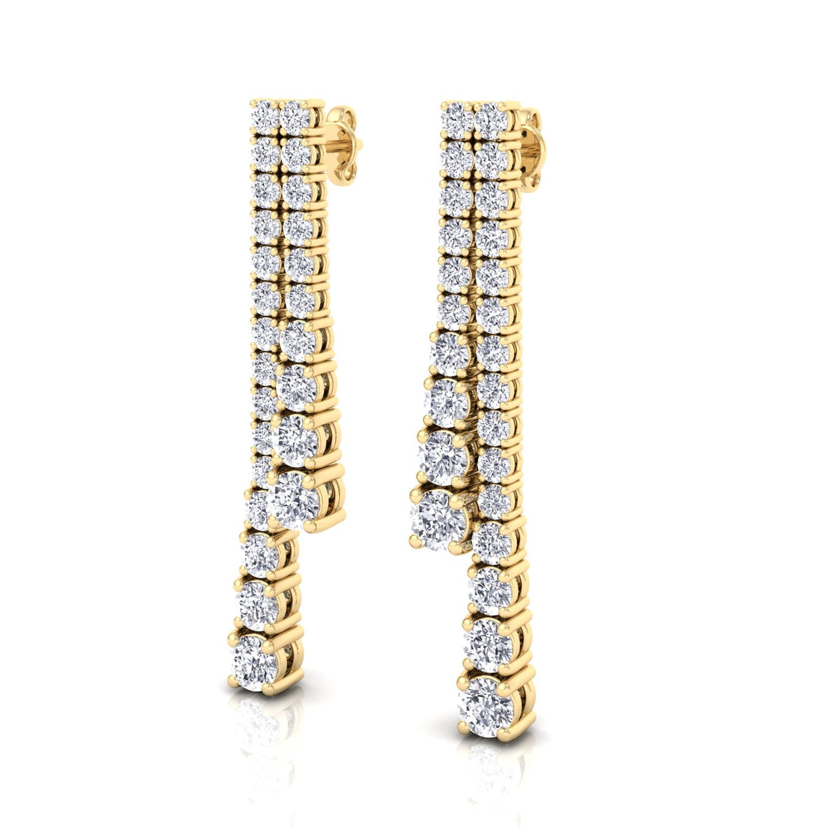 Double-Strand-Graduated-Natural-Diamond-Dangle-Earrings-2CT-Yellow Gold