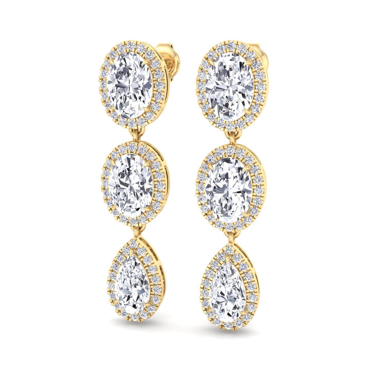 Oval and Pear Shape Natural Diamond Halo Drop Earrings