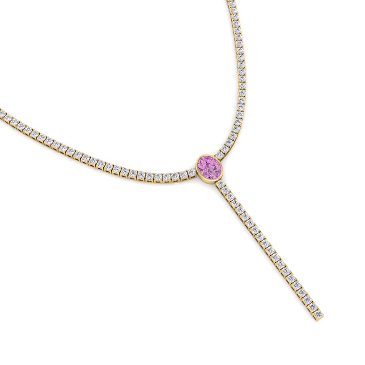 10.50CT T.W Round Natural Diamond Lariat Tennis Necklace with Natural Pink Sapphire Centerpiece