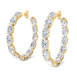 Inside Out Oval Natural Diamond Hoop Earring 1.25” Yellow Gold 18K