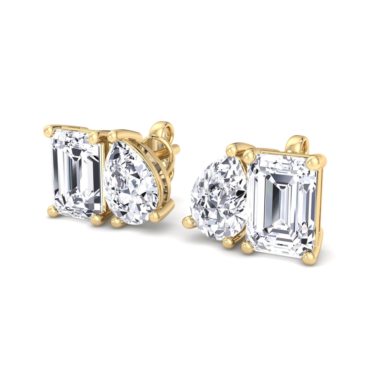 Emerald and Pear Shape Toi Et Moi Natural Diamond Studs yellow 4